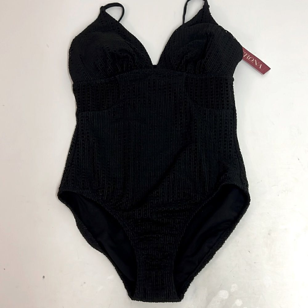 Merona Black Baker Weave Lace One Piece Swimsuit D22